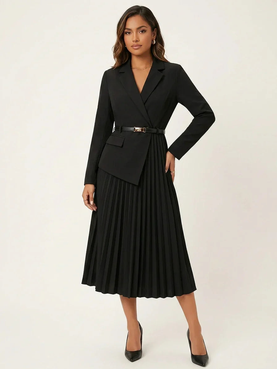 Women Blazer | Pleated Skirt and Structured Bodice Midi Fit