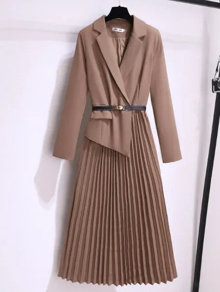 Women Blazer | Pleated Skirt and Structured Bodice Midi Fit