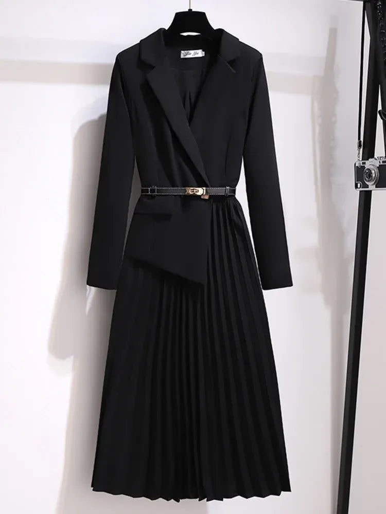 Women Blazer | Pleated Skirt and Structured Bodice Midi Fit
