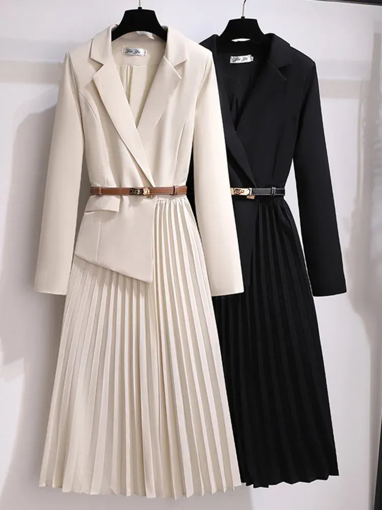 Women Blazer | Pleated Skirt and Structured Bodice Midi Fit