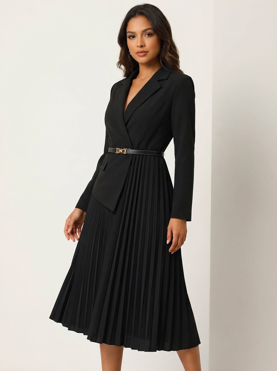 Women Blazer | Pleated Skirt and Structured Bodice Midi Fit