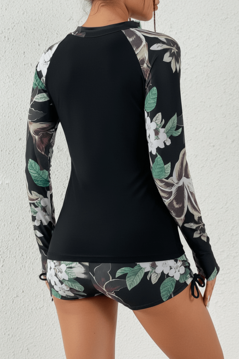Tropical Print Rashguard Two-Piece Swimsuit for Women