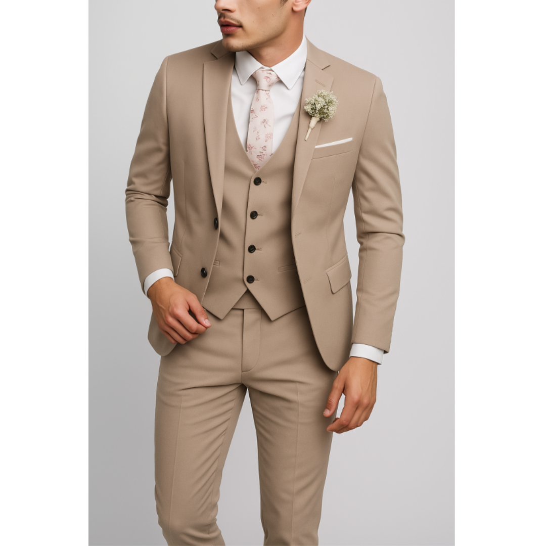 Slim Fit Notch Lapel Three Piece Suit with Vest for Men | Wedding Guest