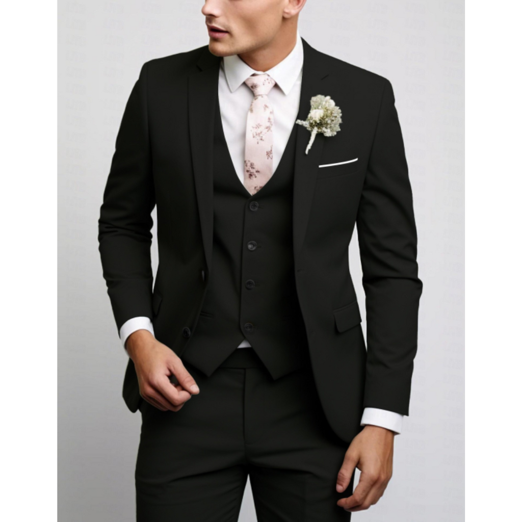 Slim Fit Notch Lapel Three Piece Suit with Vest for Men | Wedding Guest