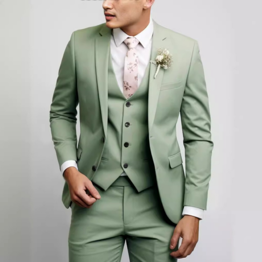 Slim Fit Notch Lapel Three Piece Suit with Vest for Men | Wedding Guest
