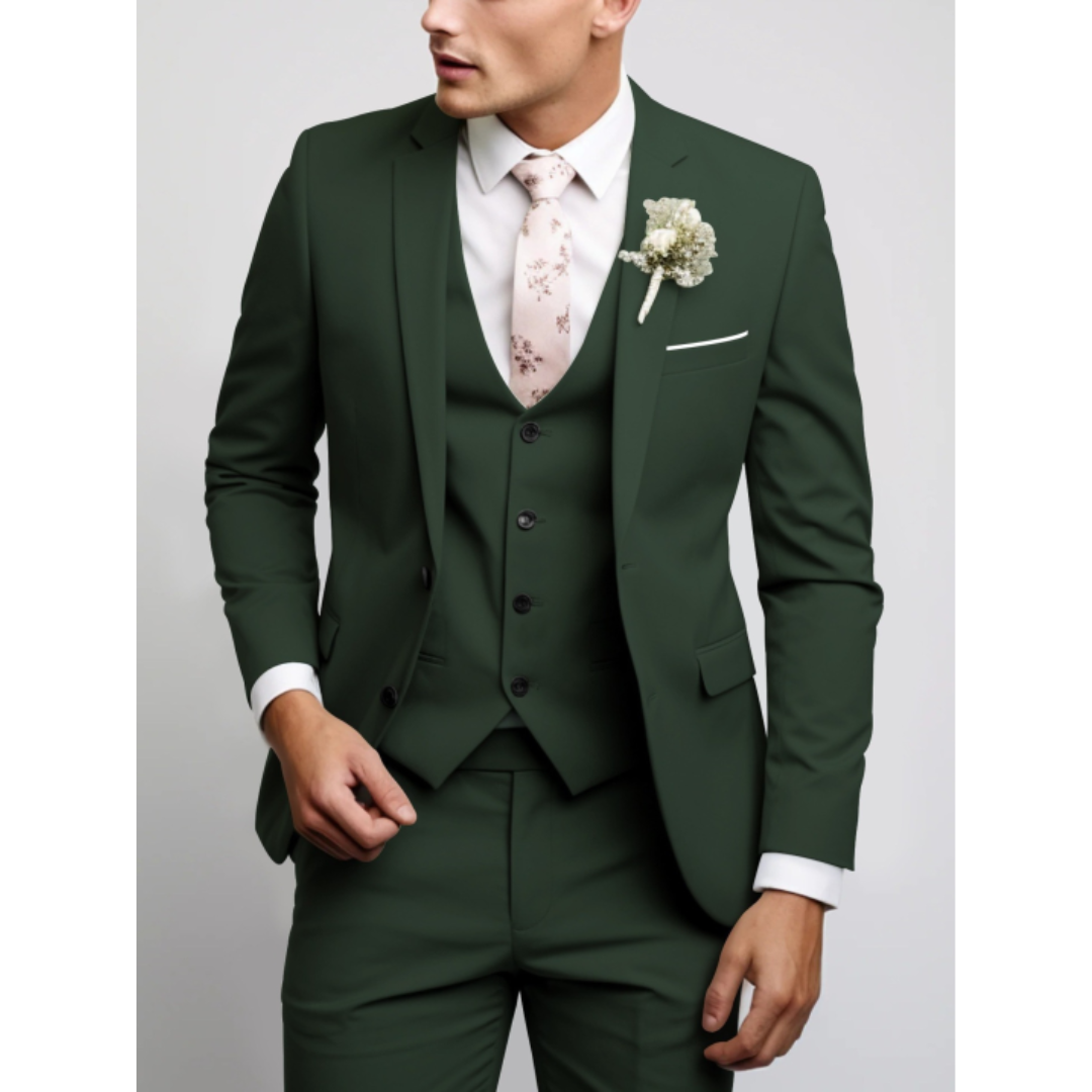 Slim Fit Notch Lapel Three Piece Suit with Vest for Men | Wedding Guest