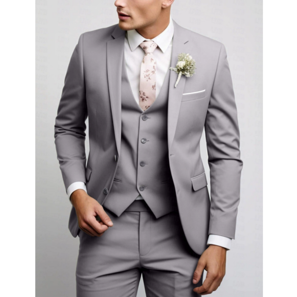 Slim Fit Notch Lapel Three Piece Suit with Vest for Men | Wedding Guest