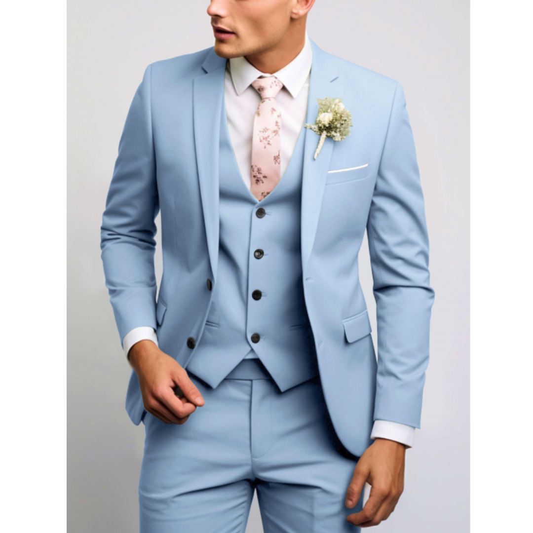 Slim Fit Notch Lapel Three Piece Suit with Vest for Men | Wedding Guest