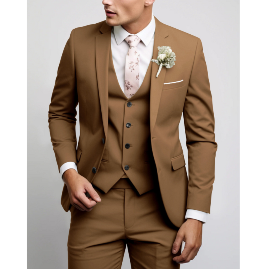 Slim Fit Notch Lapel Three Piece Suit with Vest for Men | Wedding Guest