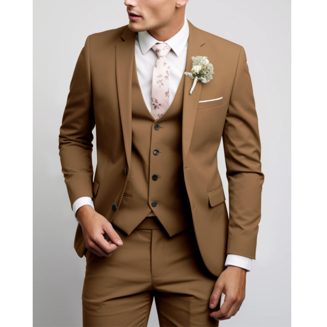 Slim Fit Notch Lapel Three Piece Suit with Vest for Men | Wedding Guest