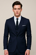 Navy Blue Slim Fit Three-Piece Suit for Men