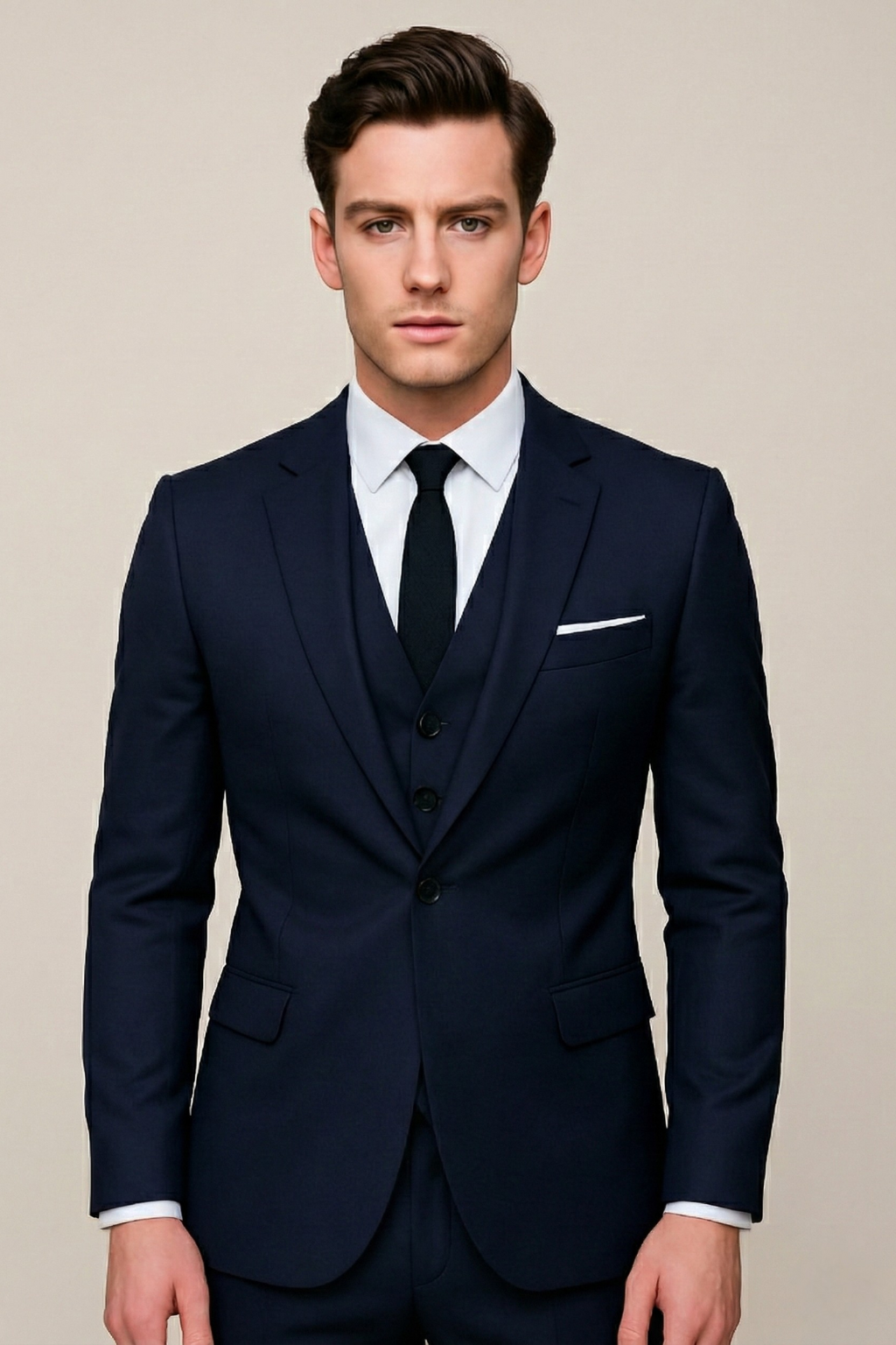 Navy Blue Slim Fit Three-Piece Suit for Men