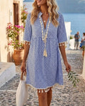 Blue Geometric Print Mini Tunic Dress for Women | Festival & Beach