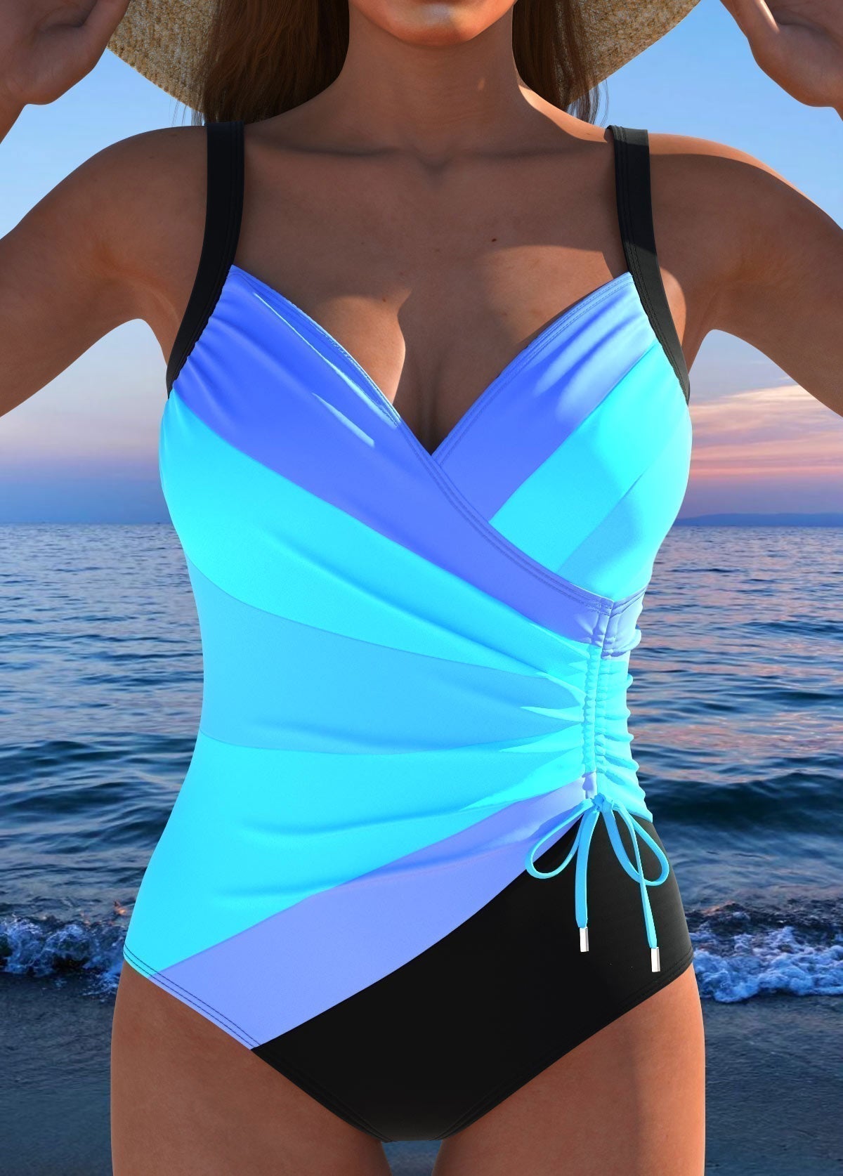 Black Elasticated Pleated Swimsuit for Women | Beachwear