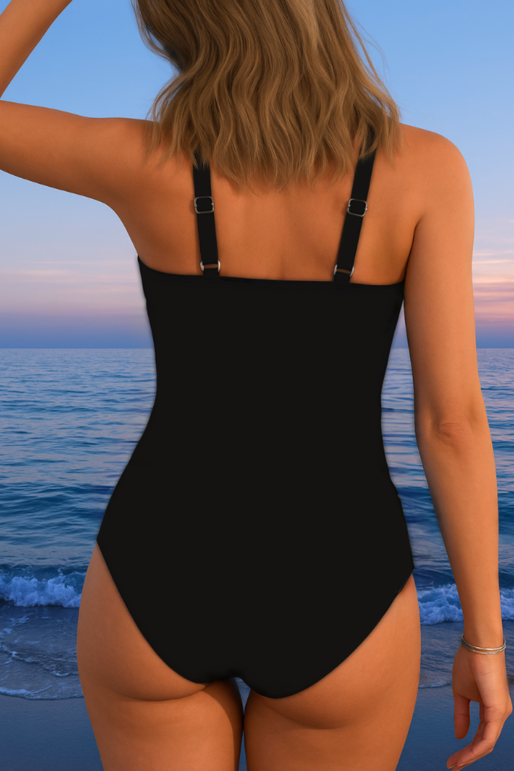 Black Elasticated Pleated Swimsuit for Women | Beachwear