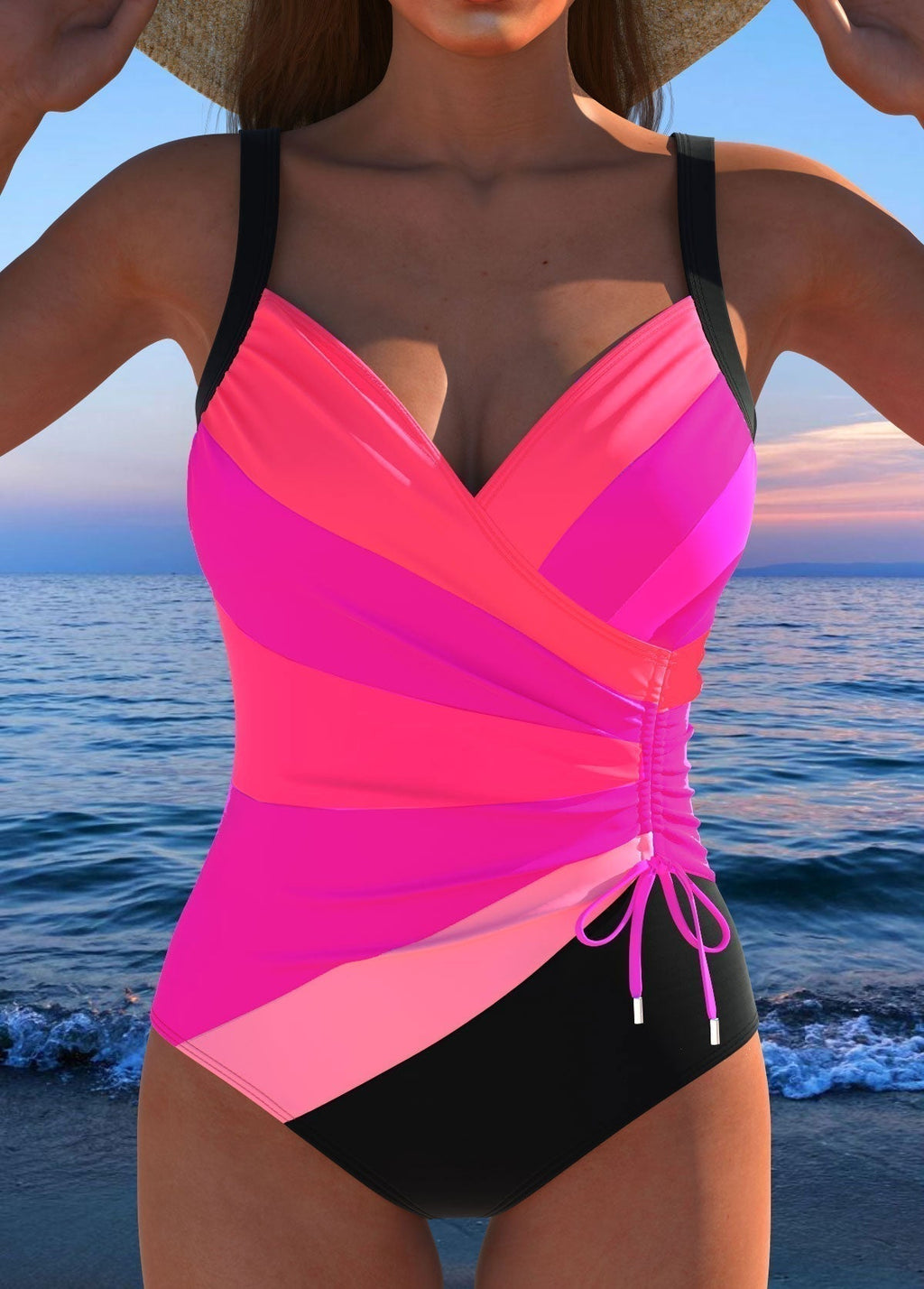 Black Elasticated Pleated Swimsuit for Women | Beachwear