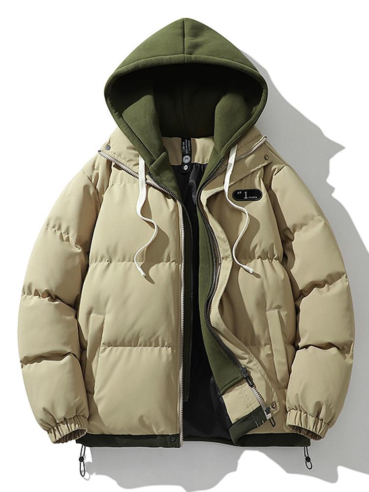 Warm Insulated Double Hood Winter Jacket with Wind Resistant Zipper for Men
