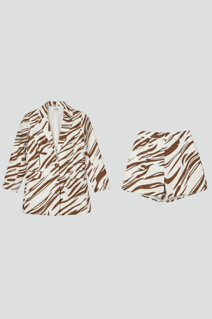 Animal Print Blazer and Shorts Co-Ord Set for Women