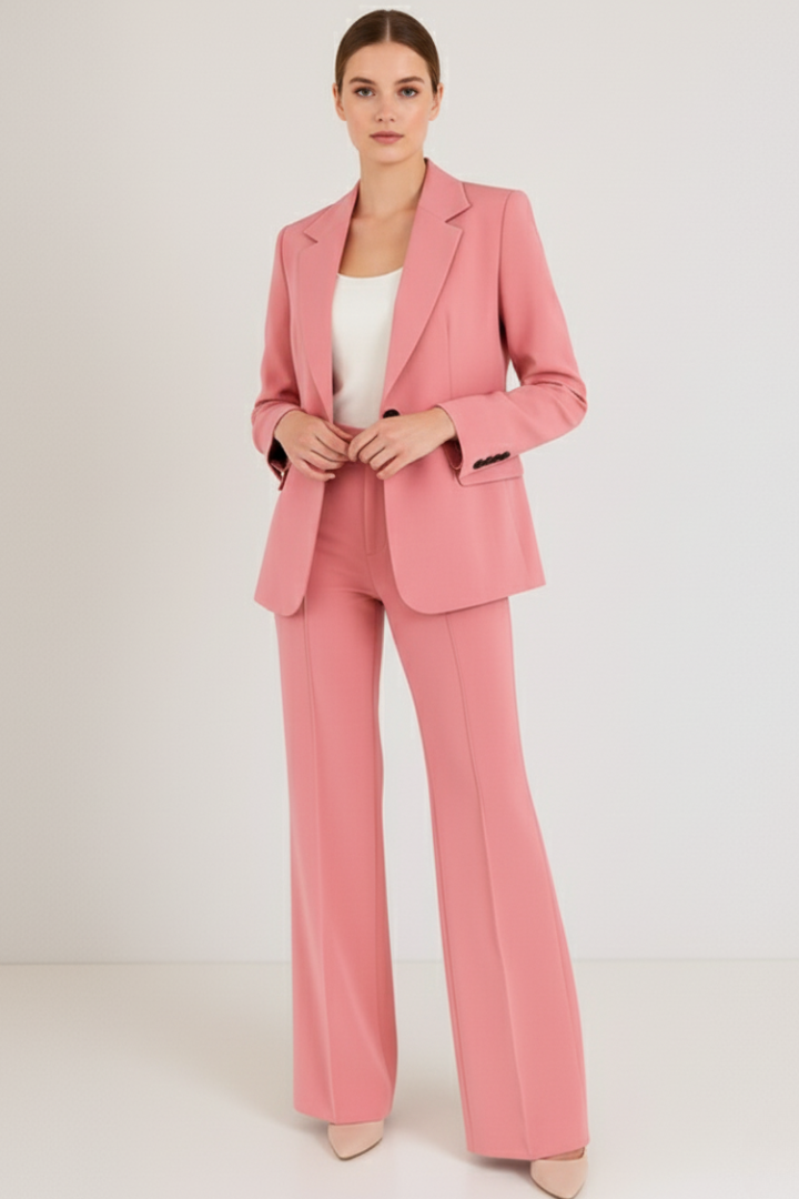 Blazer and Straight Leg Trousers Suit Set for Women