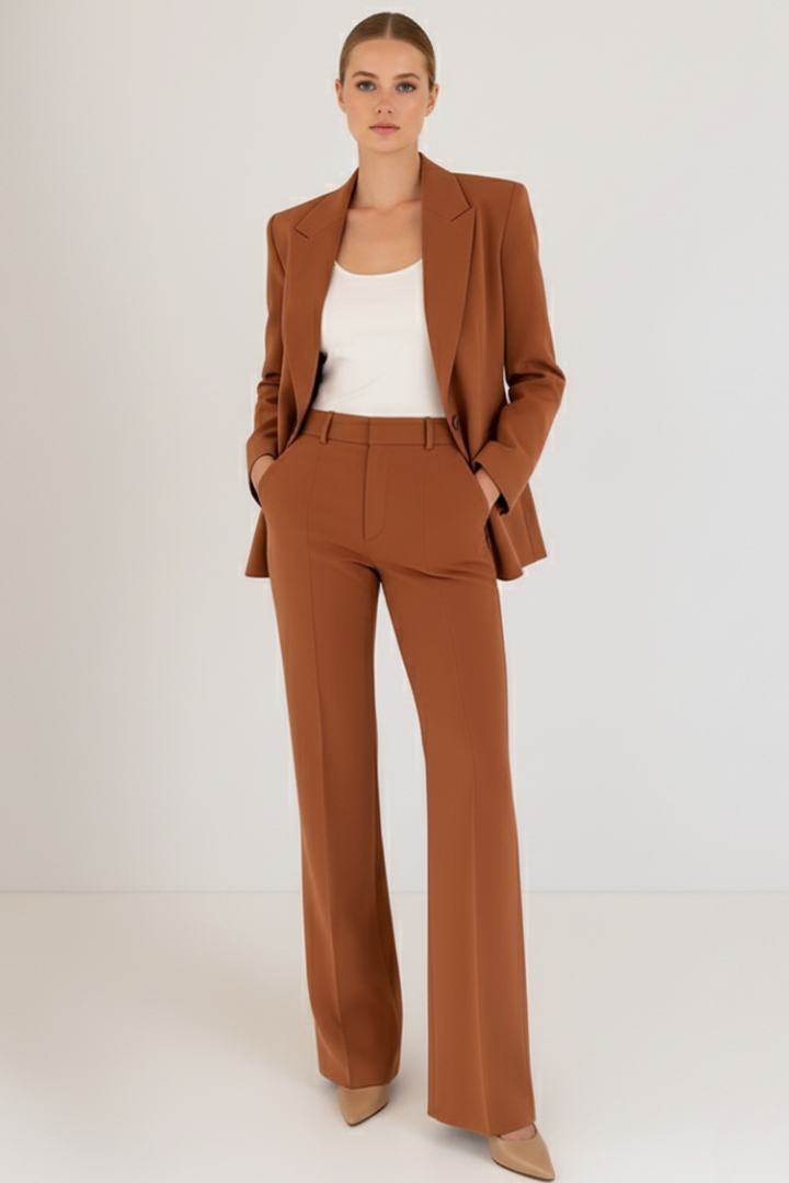Blazer and Straight Leg Trousers Suit Set for Women