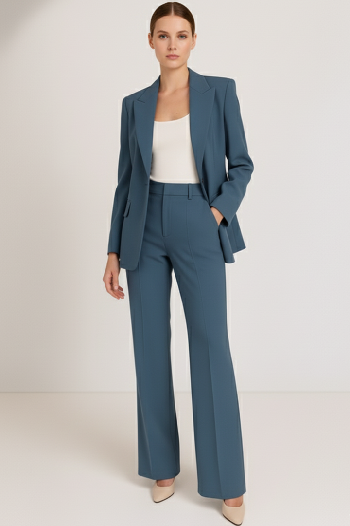 Blazer and Straight Leg Trousers Suit Set for Women