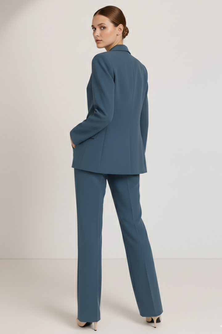 Blazer and Straight Leg Trousers Suit Set for Women