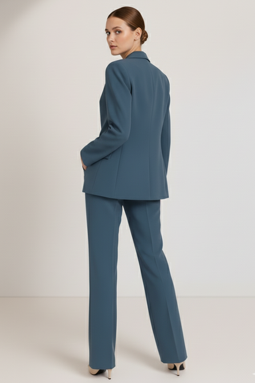 Blazer and Straight Leg Trousers Suit Set for Women