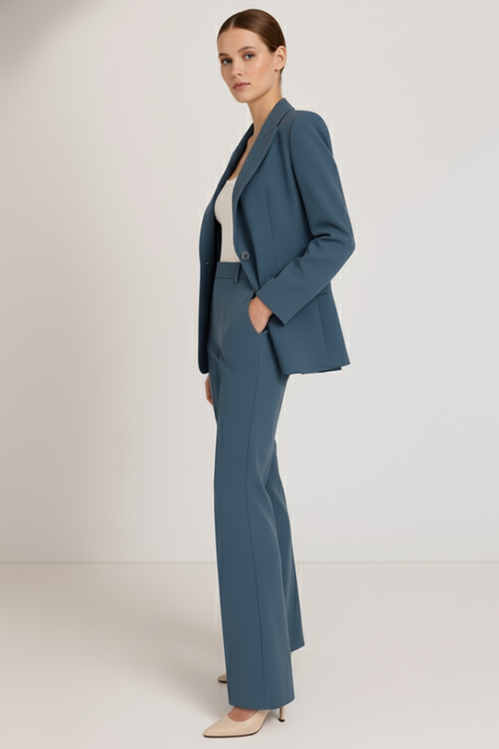 Blazer and Straight Leg Trousers Suit Set for Women