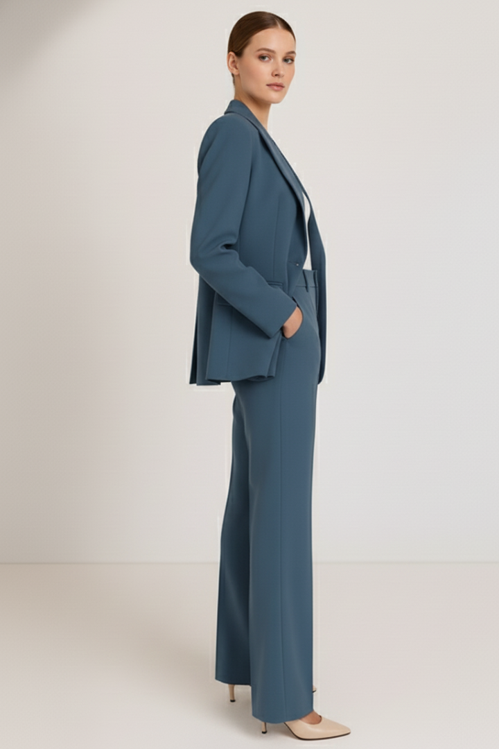 Blazer and Straight Leg Trousers Suit Set for Women