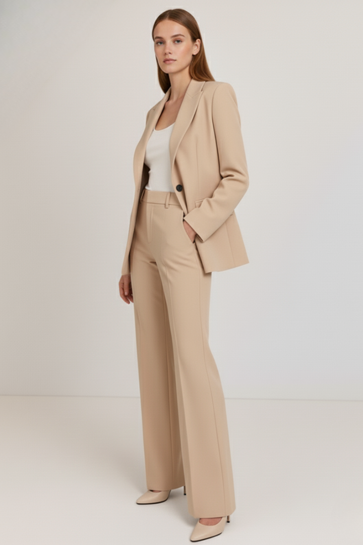 Blazer and Straight Leg Trousers Suit Set for Women