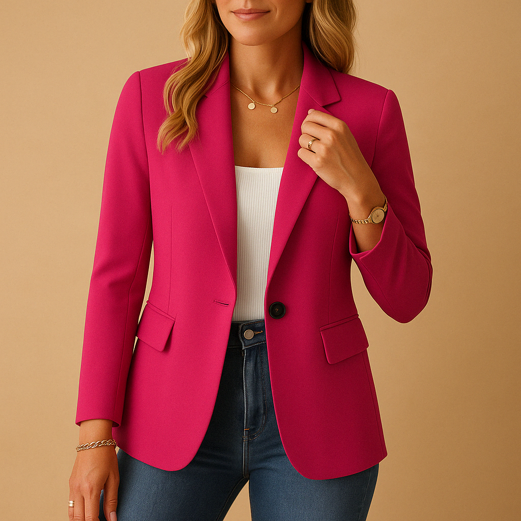 Women's Regular Fit Tailored Blazer with Notched Lapel and Flap Pockets