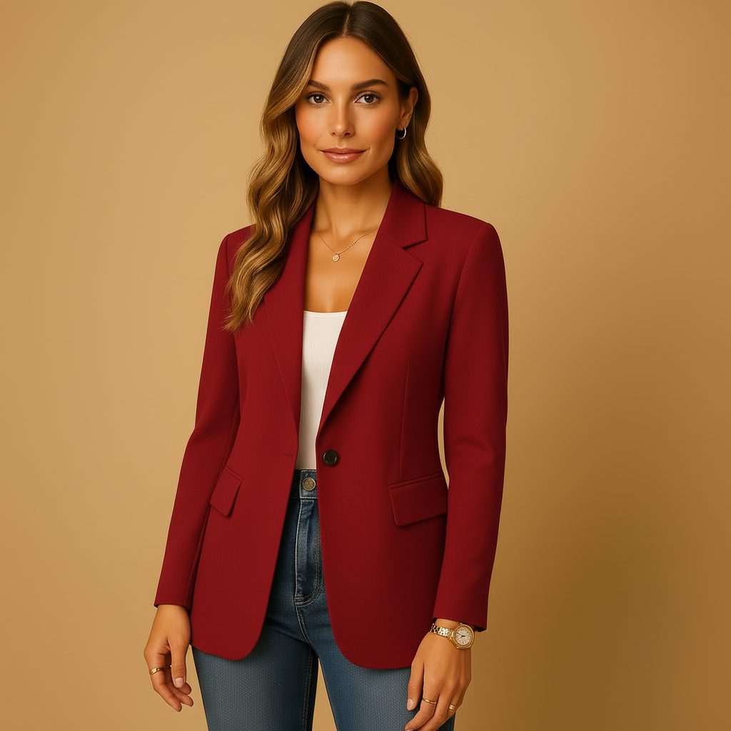 Women's Regular Fit Tailored Blazer with Notched Lapel and Flap Pockets
