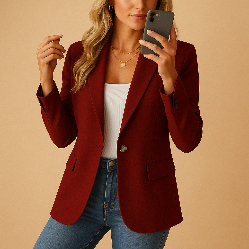 Women's Regular Fit Tailored Blazer with Notched Lapel and Flap Pockets
