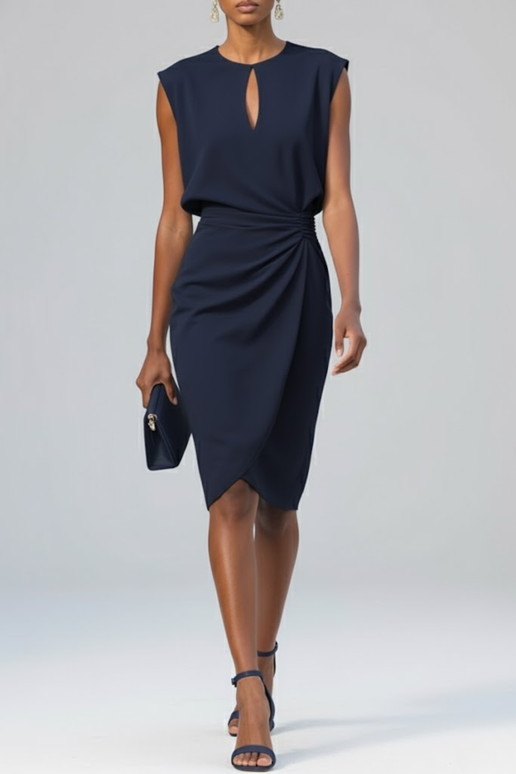 Ruched Waist Sleeveless Midi Dress for Women | Wedding & Formal Events