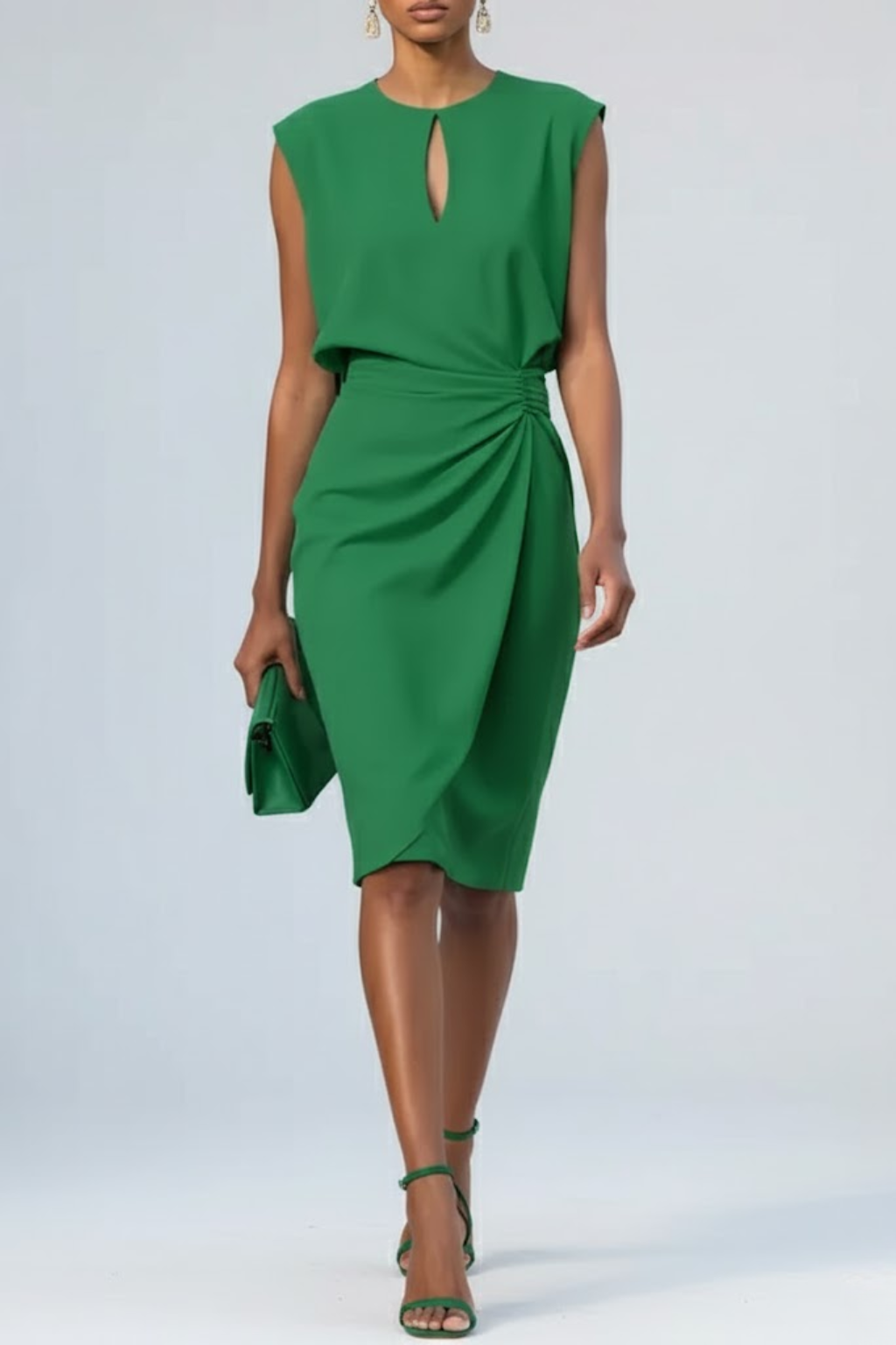 Ruched Waist Sleeveless Midi Dress for Women | Wedding & Formal Events