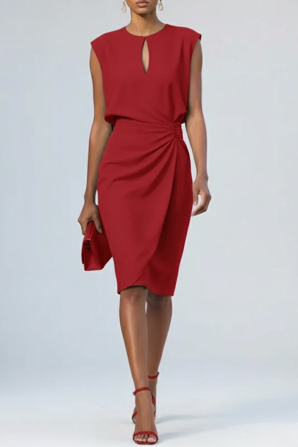 Ruched Waist Sleeveless Midi Dress for Women | Wedding & Formal Events