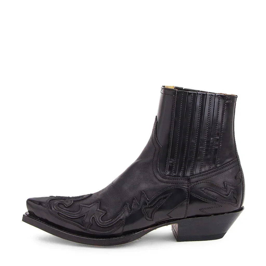 Leather Pointed Toe Western Cowboy Ankle Boots for Men | Elastic Slip On Design