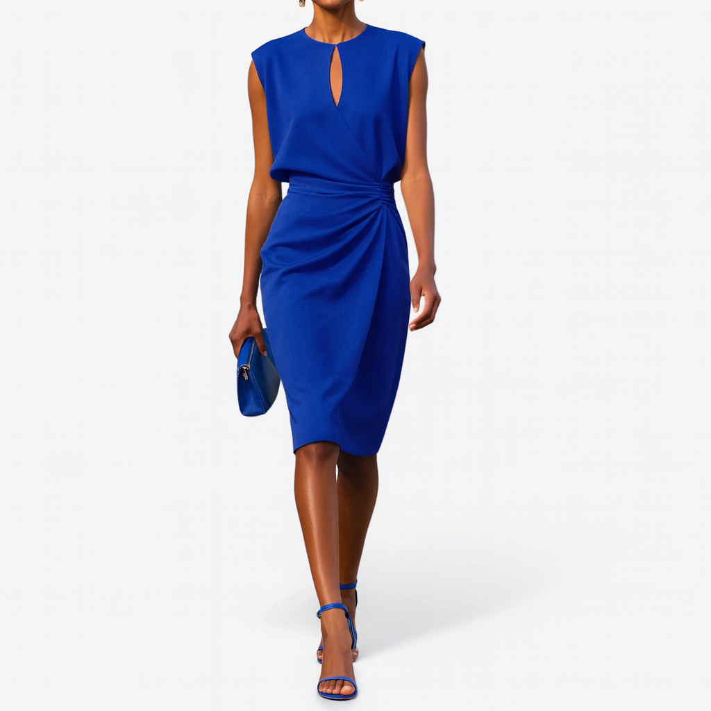 Sky Blue Fitted Midi Dress for Women | Formal and Daytime Occasions