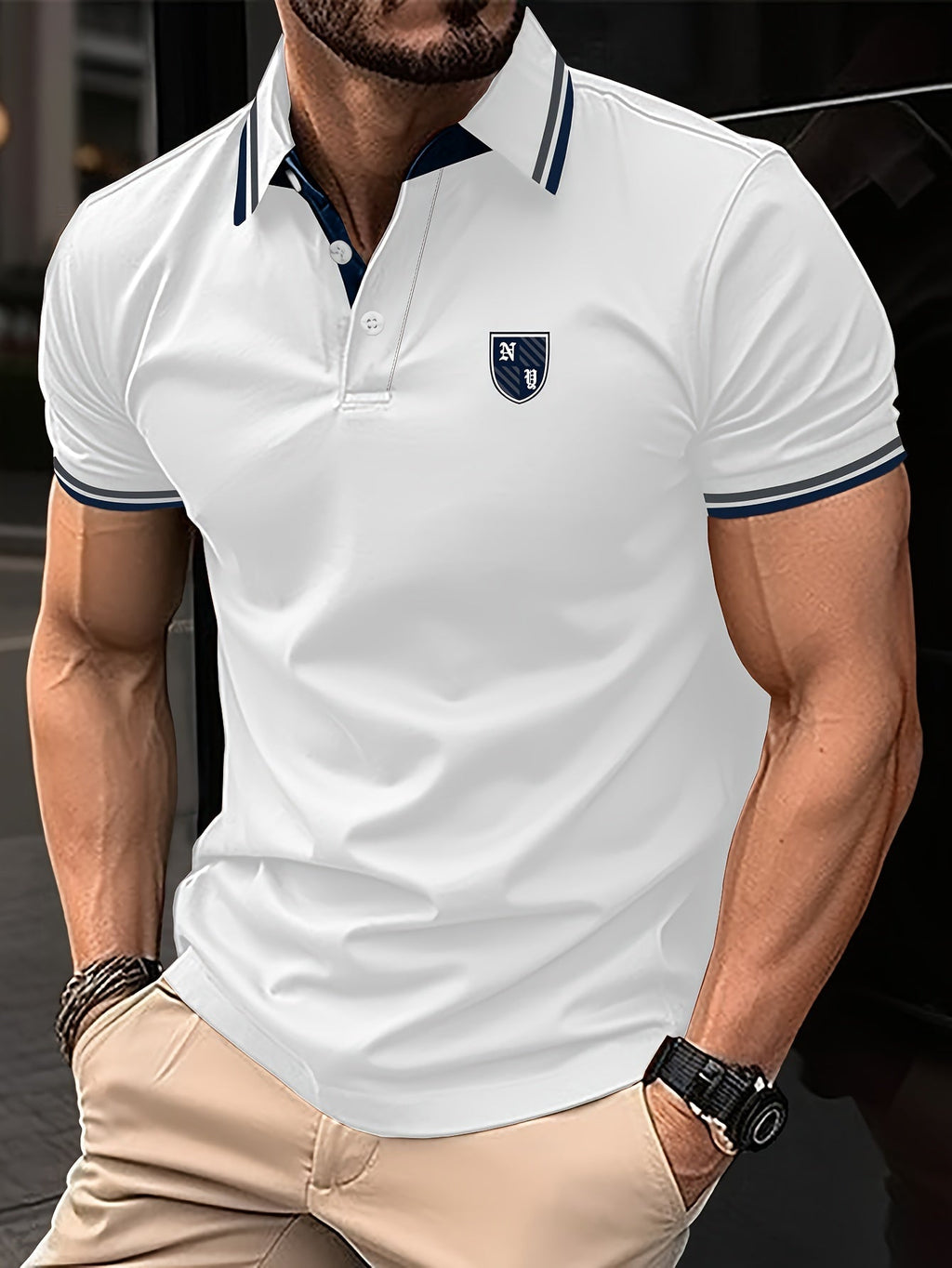 Yellow Striped Short Sleeve Knit Polo Shirt for Men | Lightweight Summer Wear