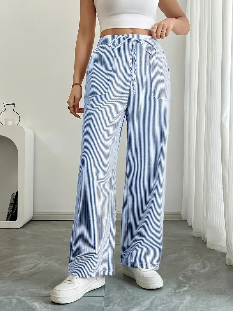 Striped Wide Flare Trousers for Women | Beach Summer
