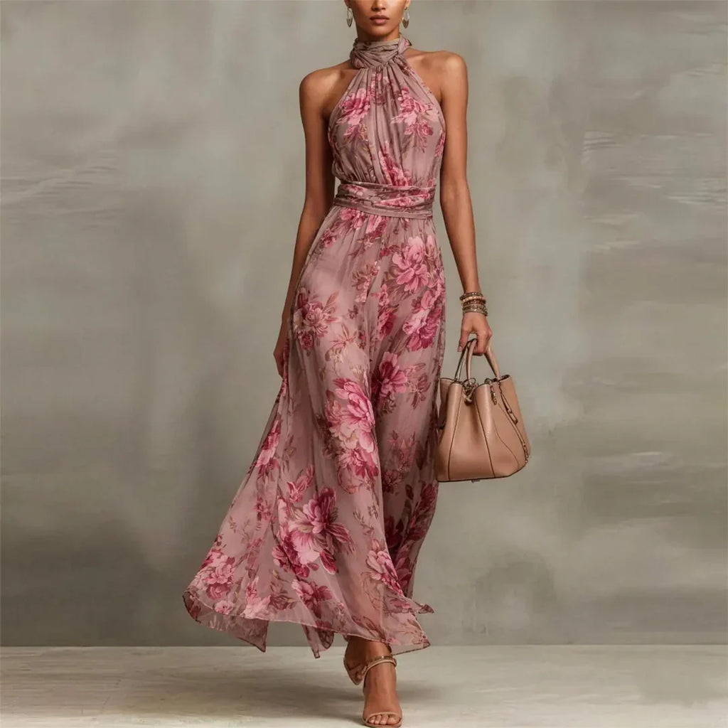 Floral Halter Neck Maxi Dress for Women | Wedding Guest