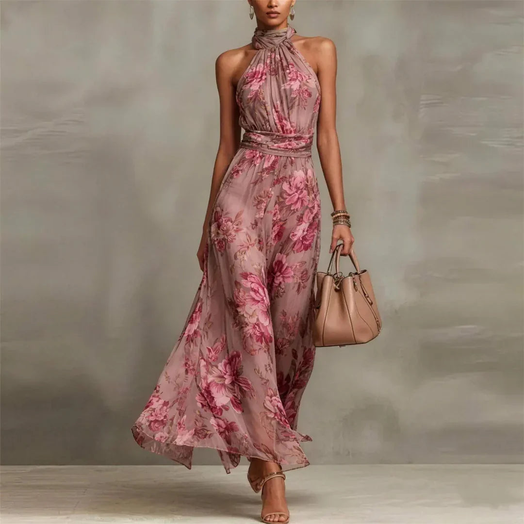 Floral Halter Neck Maxi Dress for Women | Wedding Guest