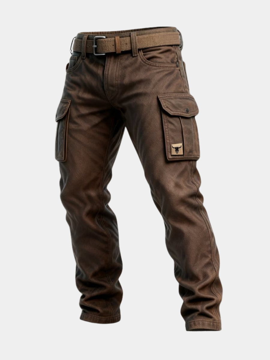 Brown Slim Fit Tapered Leg Cargo Pants with Flap Utility Pockets for Men