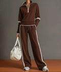 Half Zip Wide Leg Stretch Lounge Set for Women | Travel and Casual Wear