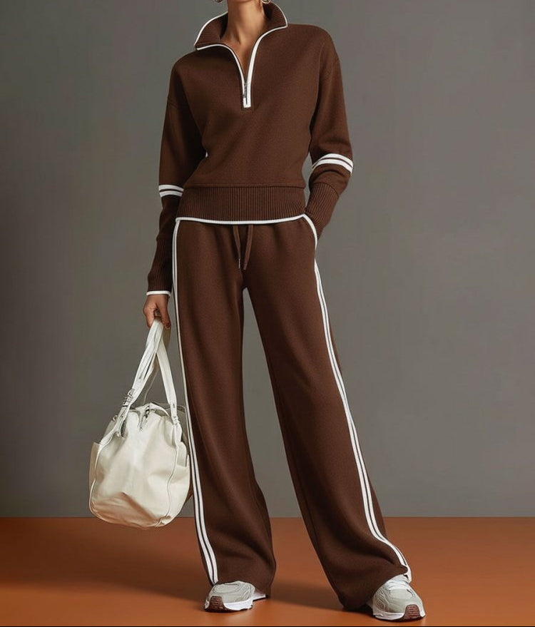 Half Zip Wide Leg Stretch Lounge Set for Women | Travel and Casual Wear