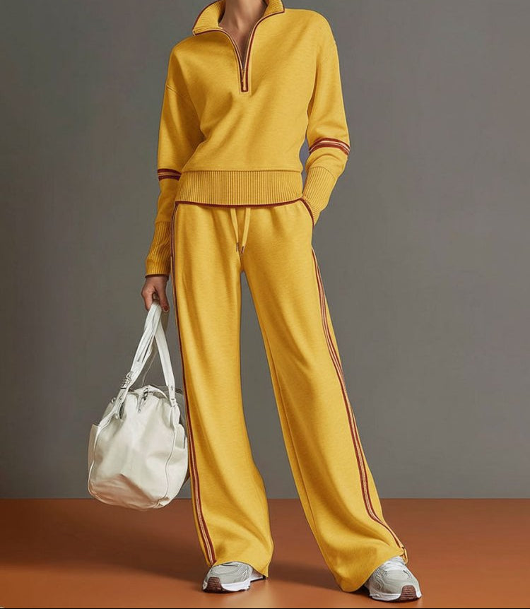 Half Zip Wide Leg Stretch Lounge Set for Women | Travel and Casual Wear
