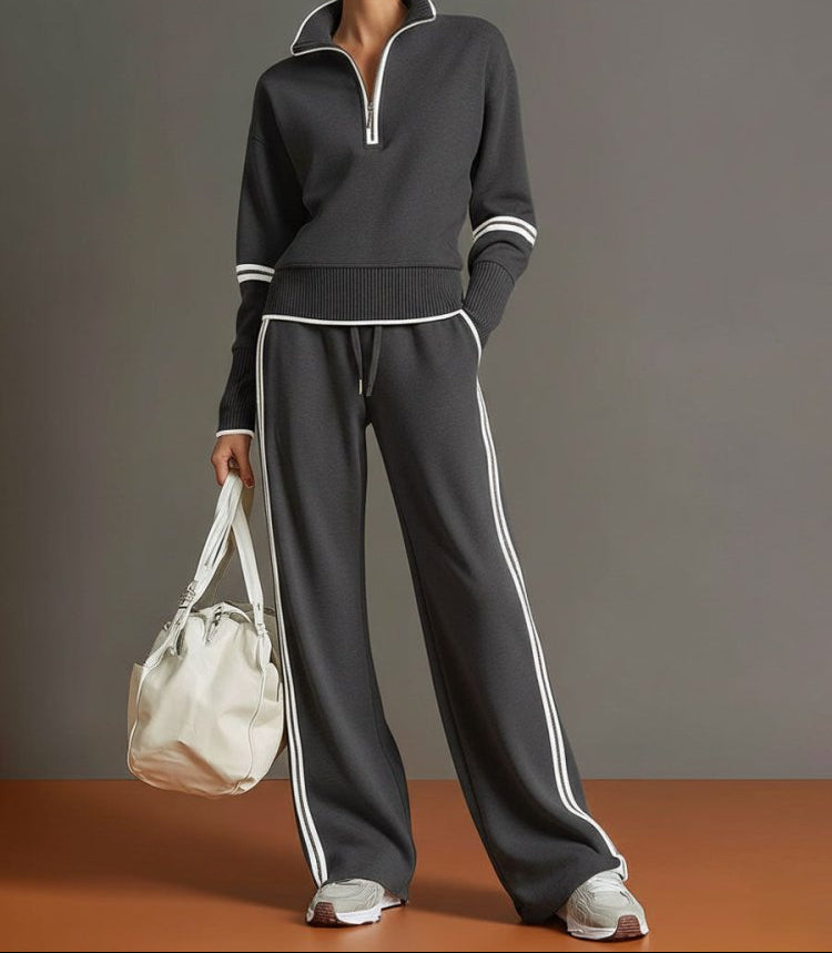 Half Zip Wide Leg Stretch Lounge Set for Women | Travel and Casual Wear
