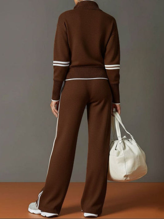 Half Zip Wide Leg Stretch Lounge Set for Women | Travel and Casual Wear