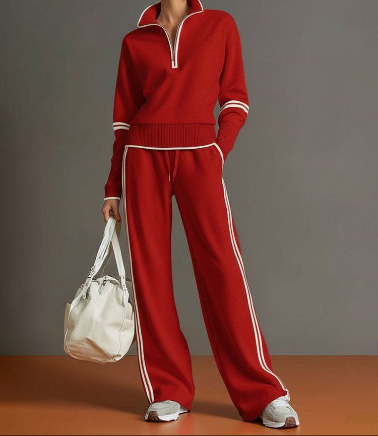 Half Zip Wide Leg Stretch Lounge Set for Women | Travel and Casual Wear
