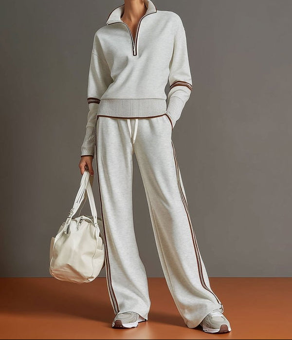 Half Zip Wide Leg Stretch Lounge Set for Women | Travel and Casual Wear